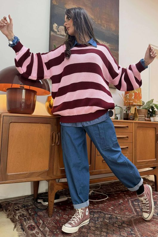 Buddie Stripe Knit Burgundy Pink /6=